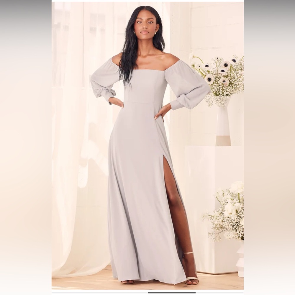 Feel the Romance Grey Off-the-Shoulder Maxi Dress